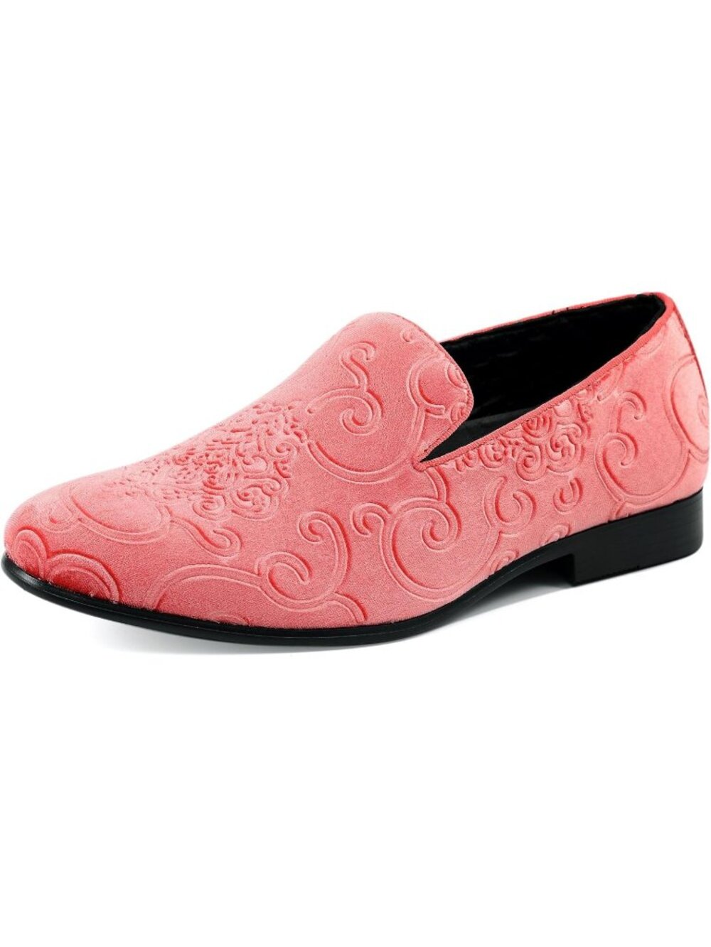Amali Men's Coral paisley Embossed Velvet Loafer Satin Trim Slip On Tuxedo Shoes